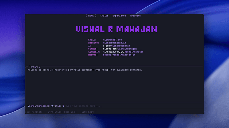 A Developer CLI Portfolio That Lives Inside Your Terminal | npx vishalrmahajan